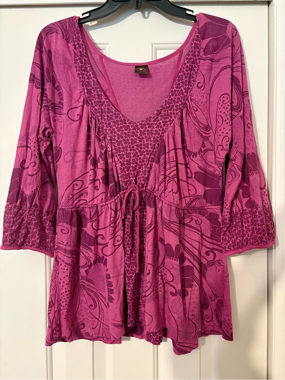 Language Magenta Printed Peasant Tunic with Tie Waist